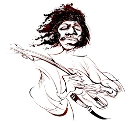 Jimi Hendrix, amerikanischer Gitarrist (1942-70), Sepia-Karikatur